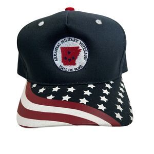 Arkansas Military‎ Veterans Hall of Fame USA Flag Bill Black Hat Cap Adjustable